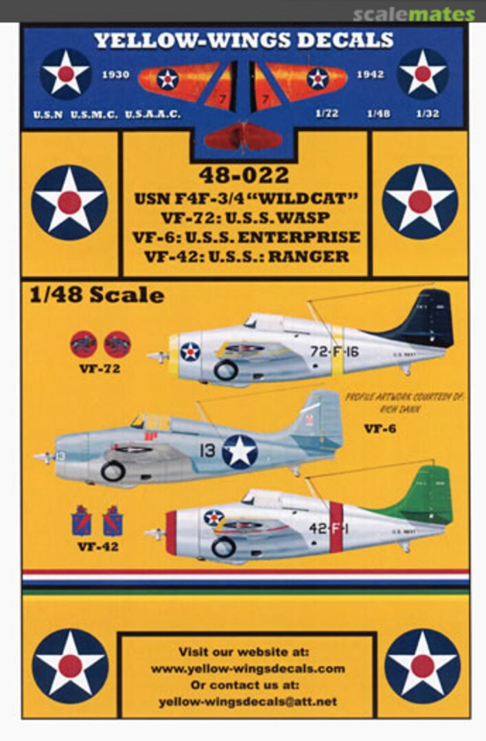 Boxart USN F4F-3/4 Wildcat 48-022 Yellow-Wings Decals