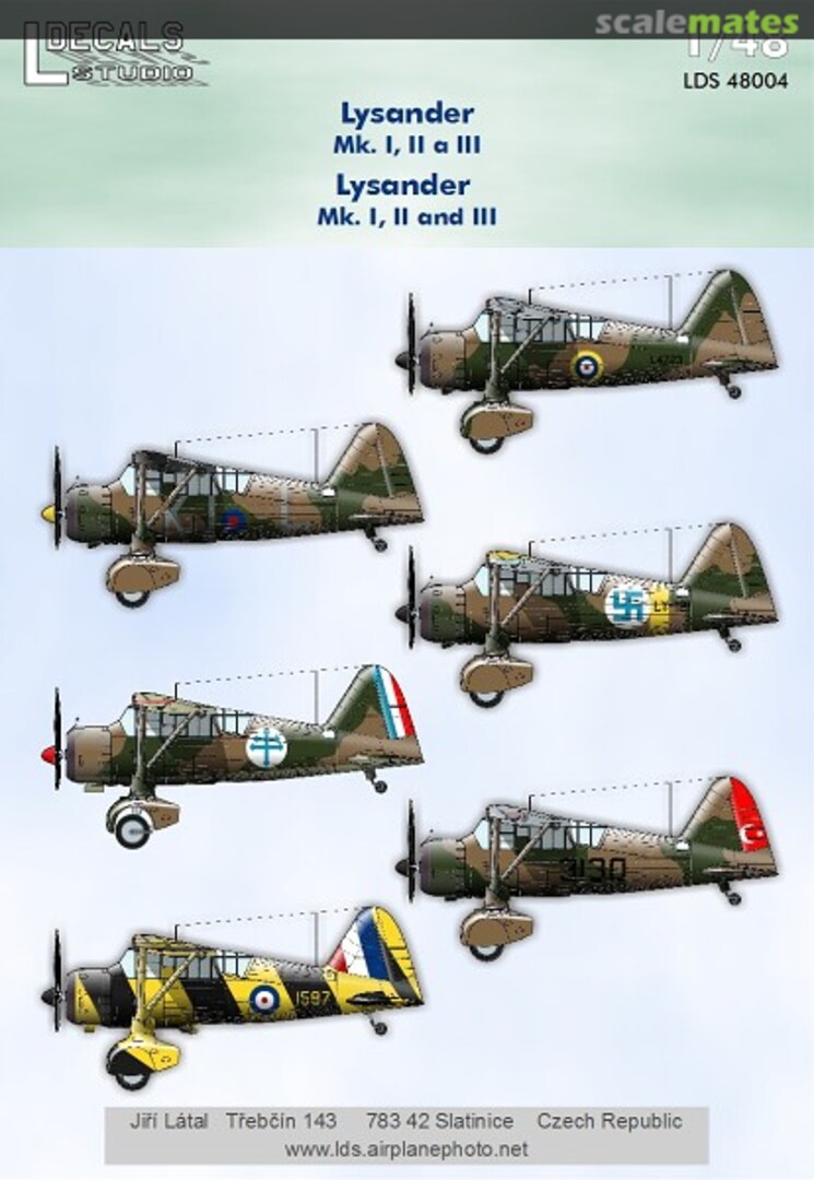 Boxart Lysander Mk.I, II and III LDS 48004 L Decals Studio