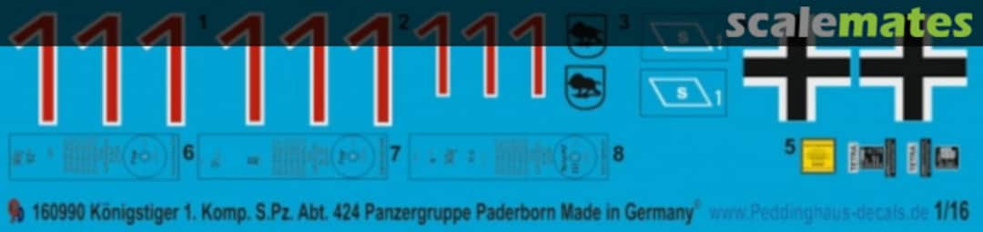 Boxart Tiger II Panzergruppe Paderborn 1. Komp. Schw Heeres Panzer Abt. 424 EP 0990 Peddinghaus-Decals