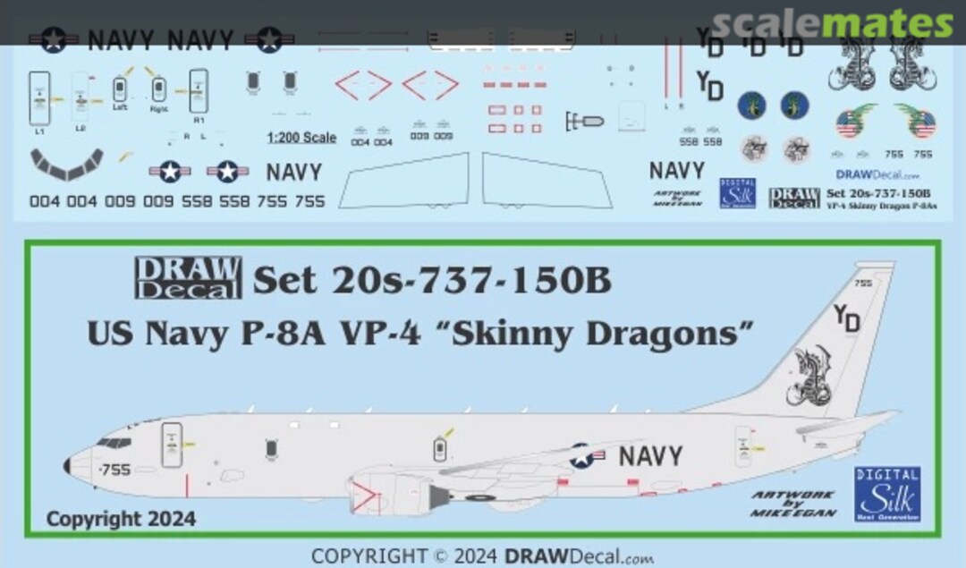 Boxart US Navy VP-4 “Skinny Dragons” P-8As Poseidons 20-737-150B Draw Decal