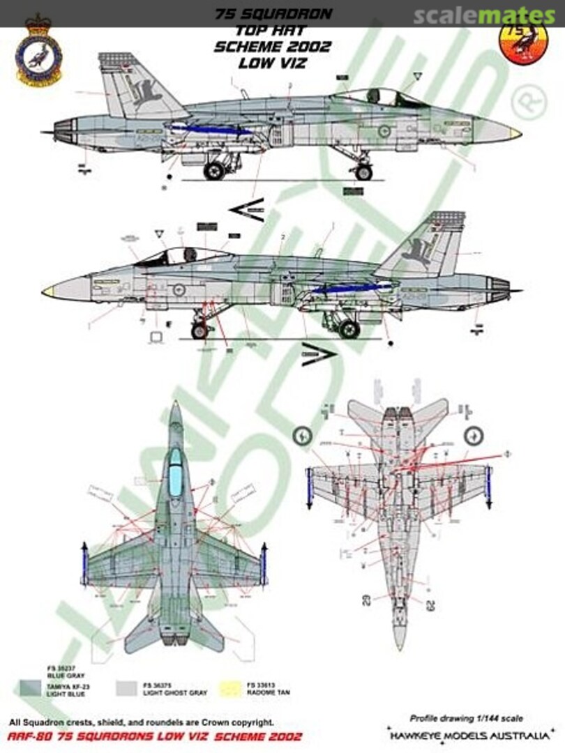 Boxart RAAF F/A-18A Hornet, A21-29, 75 Sqn. Top Hat Low Viz early 2000s AAF-080 Hawkeye Models