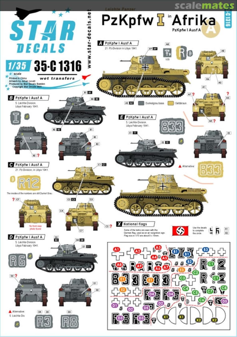 Boxart PzKpfw I in Afrika 35-C1316 Star Decals