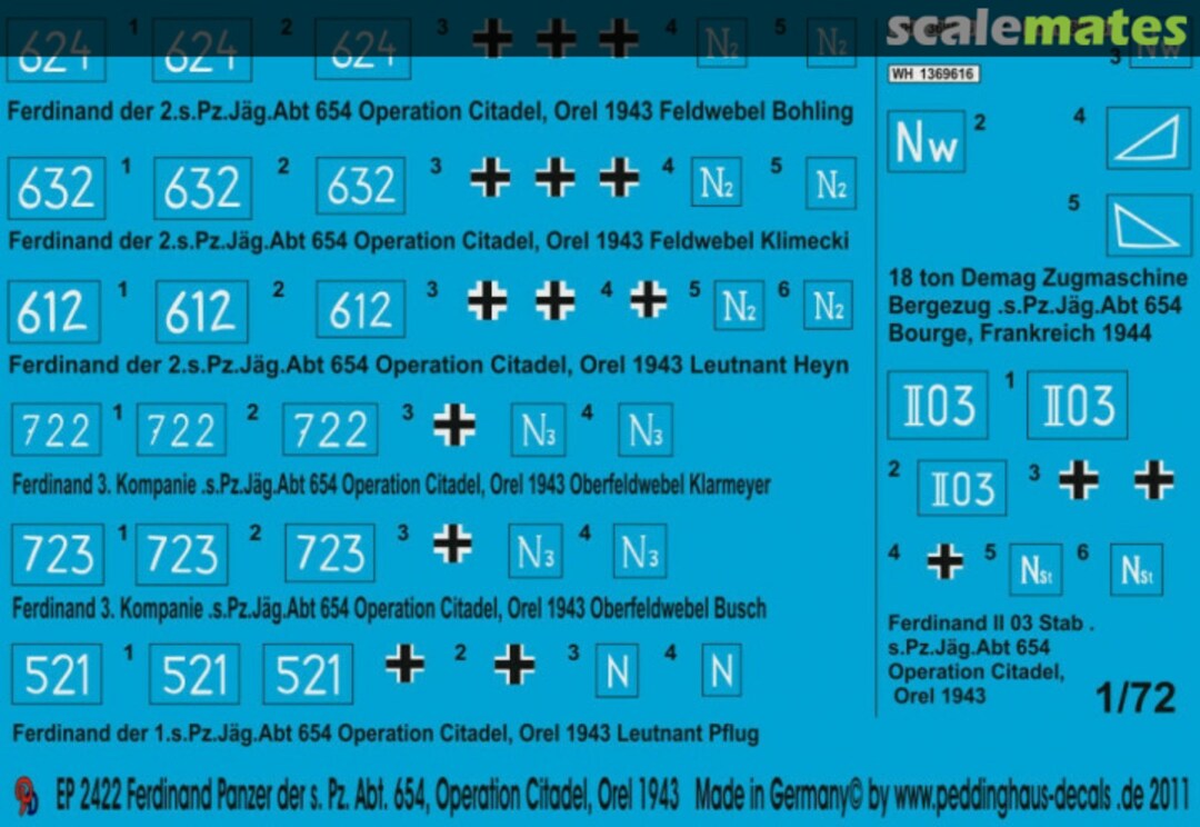 Boxart Ferdinand Panzer der s.Pz. Abt 654 Operation Citadelle EP 2422 Peddinghaus-Decals