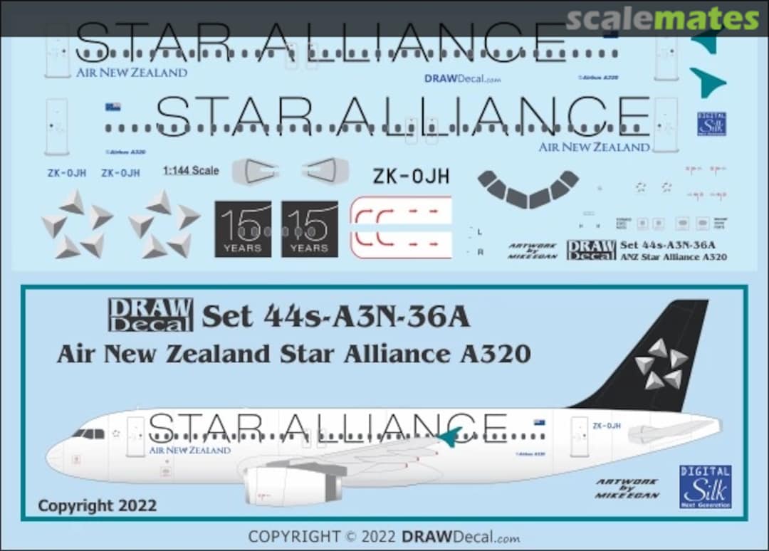 Boxart Air New Zealand Star Alliance A320 44-A3N-36A Draw Decal