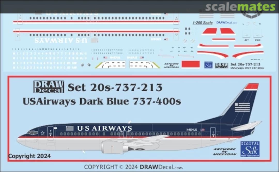 Boxart USAirways Dark Blue Scheme 737-400s 20-737-213 Draw Decal