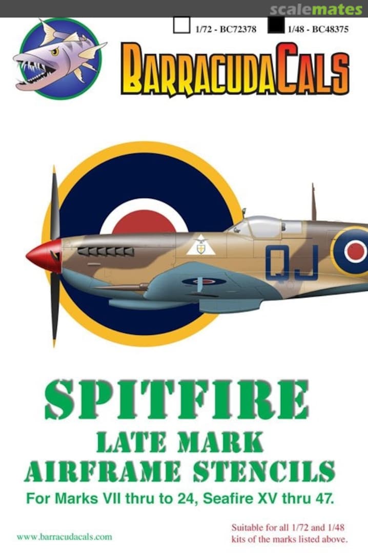 Boxart Spitfire Later Marks Airframe Stencils BC48375 Barracuda Studios