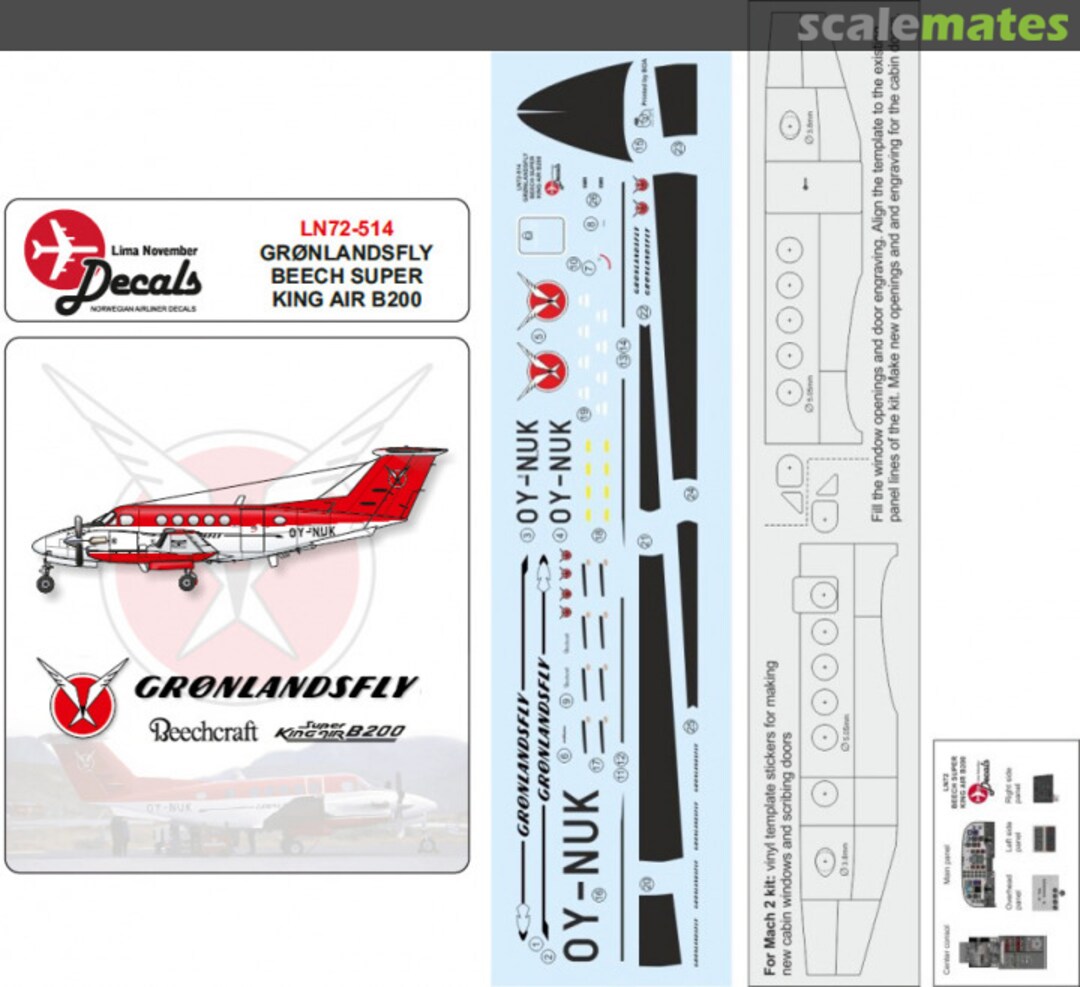 Boxart Greenlandair Beech 200 with masks, for Mach 2, RVHP or Rareplanes. LN72-514 Lima November Decals