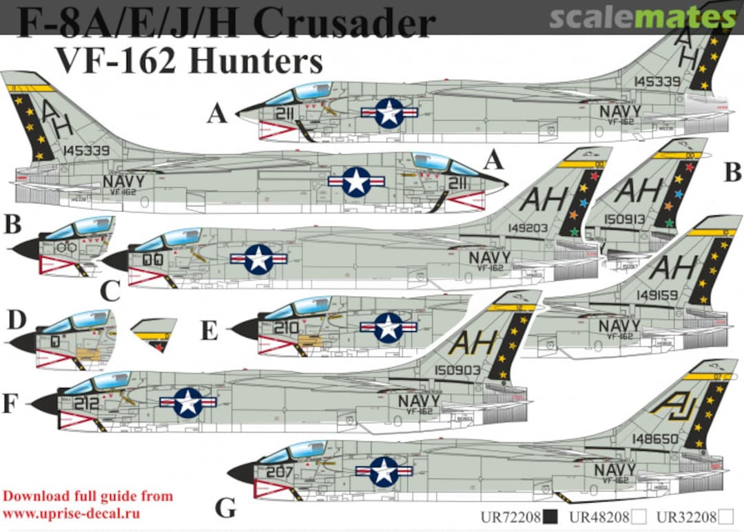 Boxart F-8A/E/J/H Crusader VF-162 Hunters UR72208 UpRise Decal Serbia