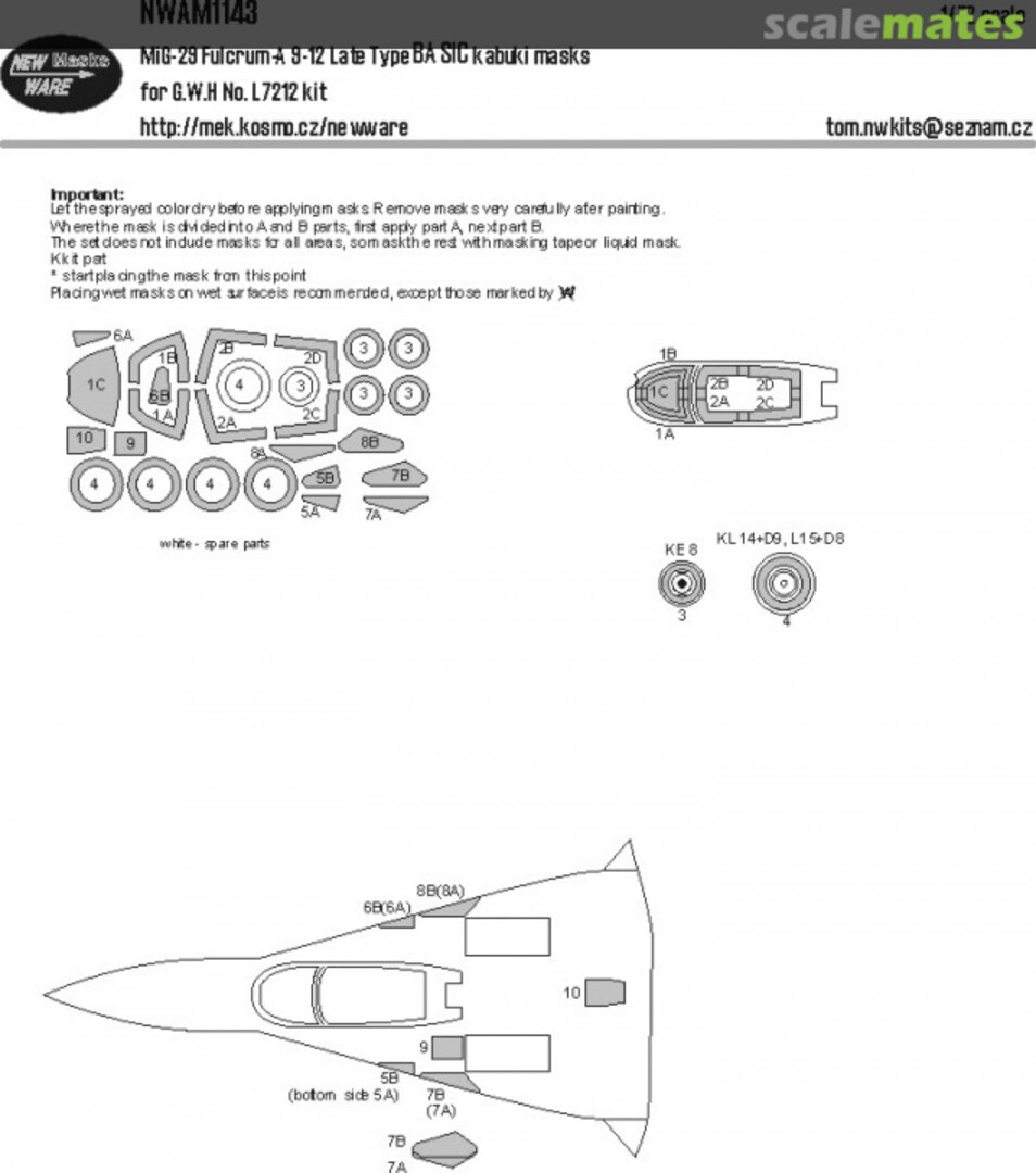 Boxart MiG-29 Fulcrum A 9-12 Late Type BASIC kabuki masks NWAM1143 New Ware