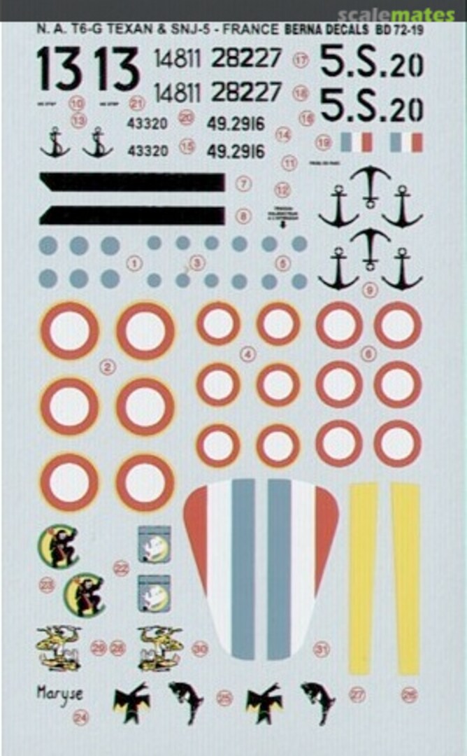 Boxart N.A. T6-G Texan & SNJ-5 BD 72-19 Berna Decals