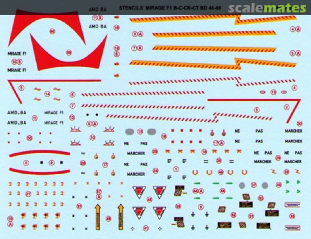 Boxart Mirage F1B/C/CR/CT Stencils BD 48-69 Berna Decals