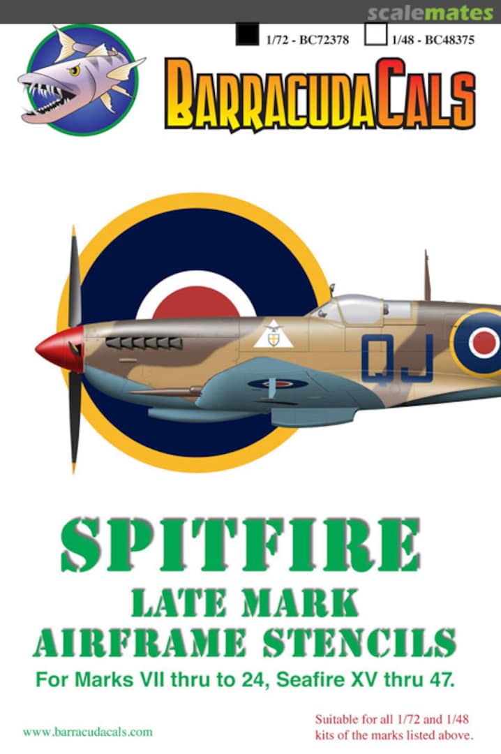 Boxart Spitfire Later Marks Airframe Stencils BC72378 Barracuda Studios