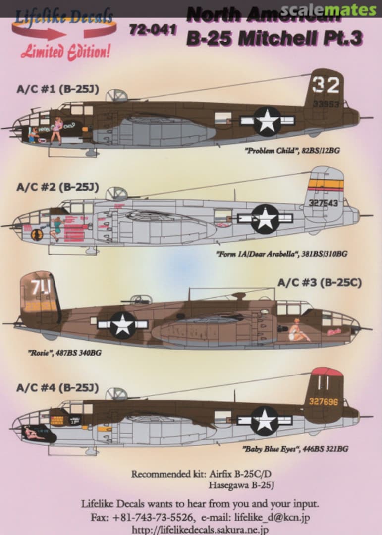 Boxart North American B-25 Mitchell Pt.3 72-041 Lifelike Decals