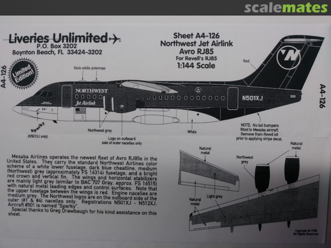 Boxart Northwest Jet Airlink Avro RJ85 A4-126 Liveries Unlimited/Airway Graphics