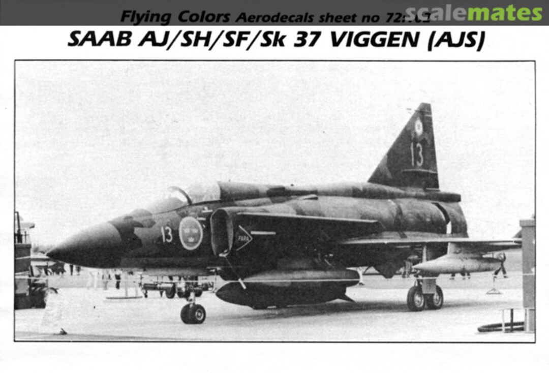 Boxart Saab AJ/SH/SF/Sk 37 Viggen (AJS) 72:102 Flying Colors Aerodecals