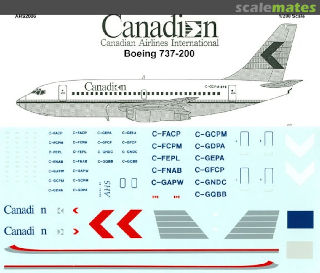 Boxart Boeing 737-200 AHS2006 Airline Hobby Supplies