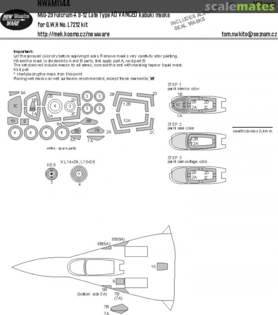 Boxart MiG-29 Fulcrum A 9-12 Late Type ADVANCED kabuki masks NWAM1144 New Ware