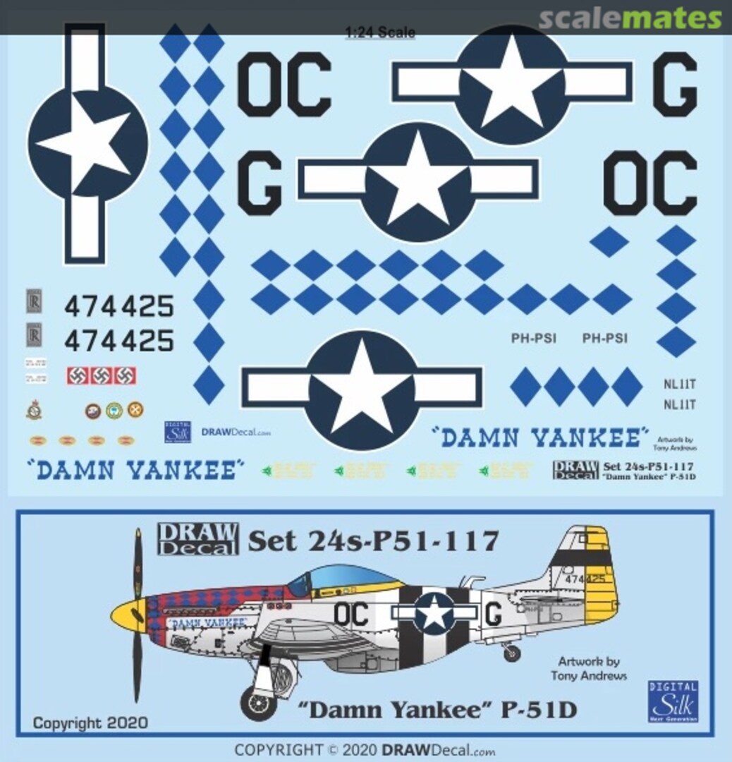 Boxart “Damn Yankee” P-51D 24-P51-117 Draw Decal