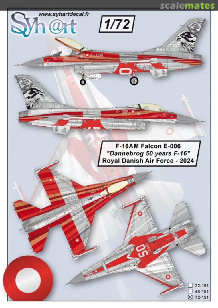 Boxart F-16AM Falcon E-006 "Dannebrog 50 years F-16" Royal Danish AF - 2024 72-151 Syhart