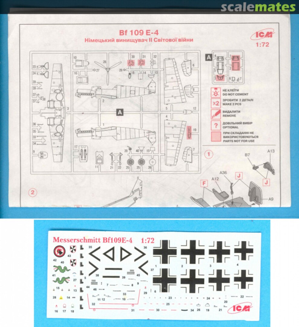 Contents Bf 109E-4 72132 ICM