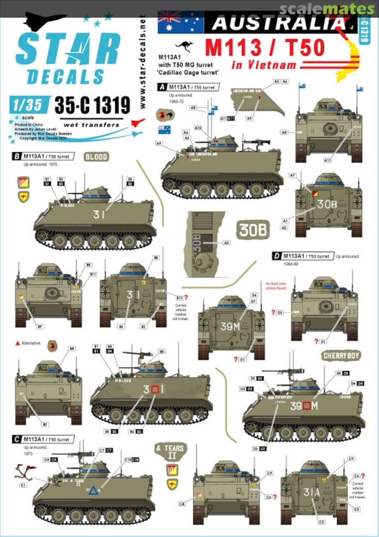 Boxart Aussie M113A1 with T50 turret 35-C1319 Star Decals