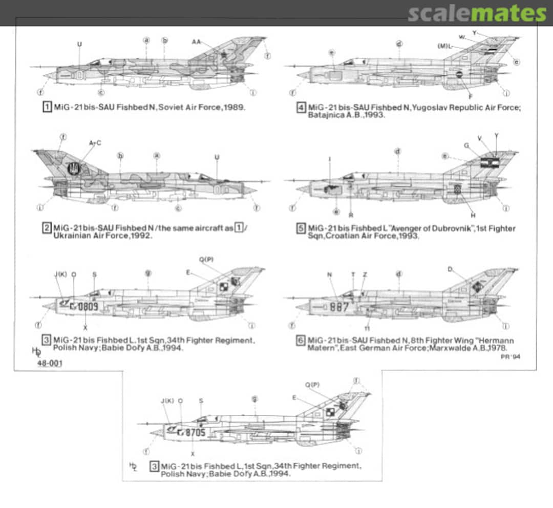 Contents MiG-21 Bis Fishbed L/N 48-001 Hi-Decal Line