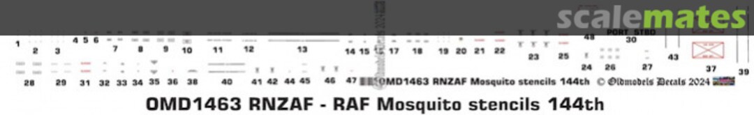 Boxart Royal New Zealand Air Force + Royal Air Force Mosquito Stencils OMD1463 Oldmodels Decals