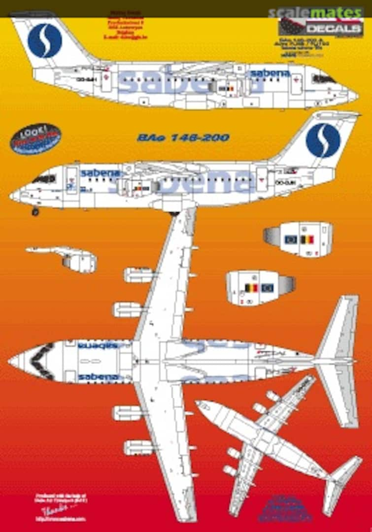 Boxart Sabena scheme 1990 BAe146/RJ85-100 SKY144-46 Skyline Decals