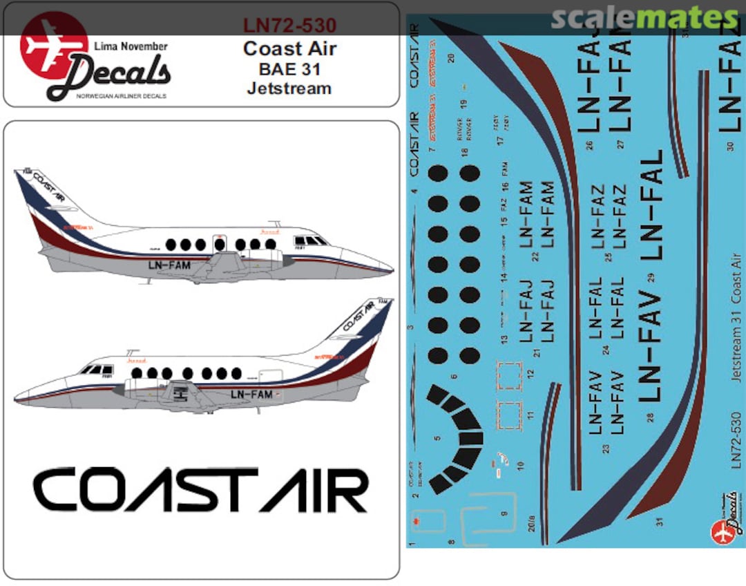 Boxart Coast Air BAE 31 Jetstream including masks [BAe Jetstream 32] LN72-530 Lima November Decals