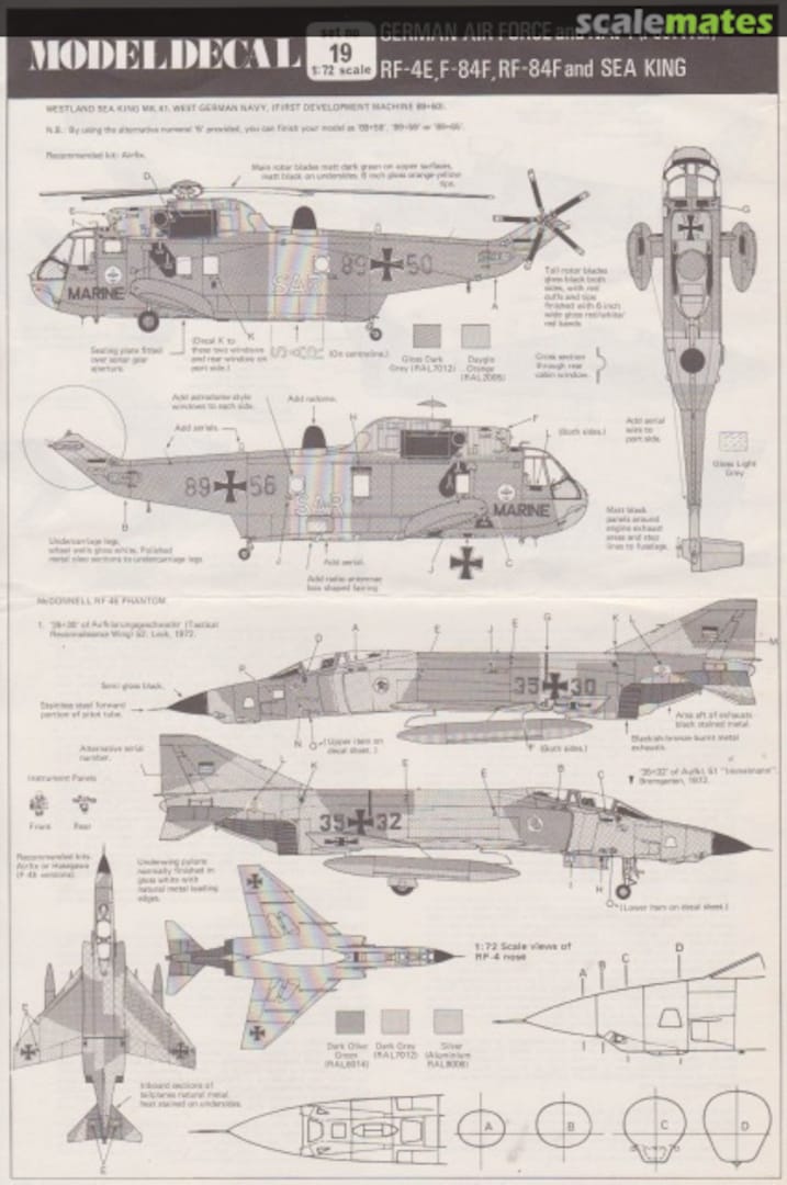 Boxart German Air Force and Navy (Post War): RF-4E, F-84F, RF-84F and Sea King 19 Modeldecal