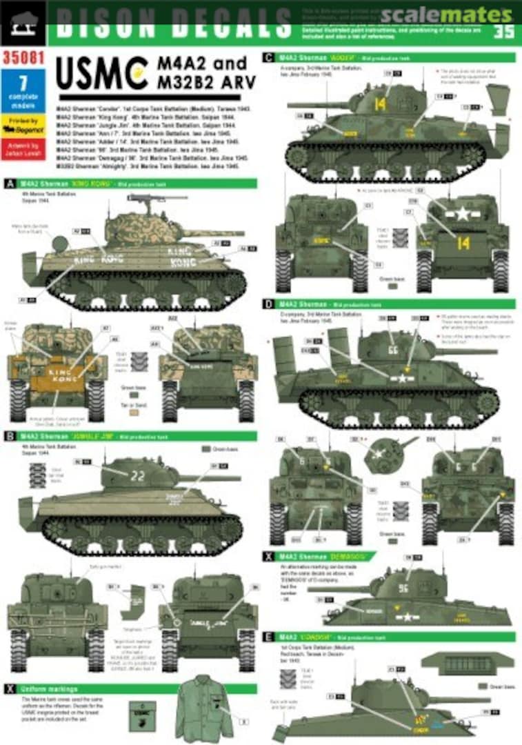 Boxart M4A2 and M32B2 ARV Sherman 35081 Bison Decals