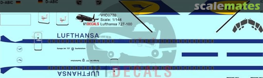 Boxart Lufthansa Boeing 727-100 (Retro Livery) V1D0770-144 V1 Decals