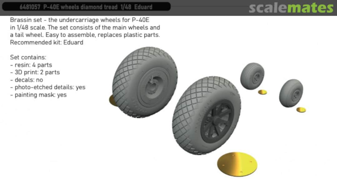 Boxart P-40E Wheels Diamond Tread 6481057 Eduard