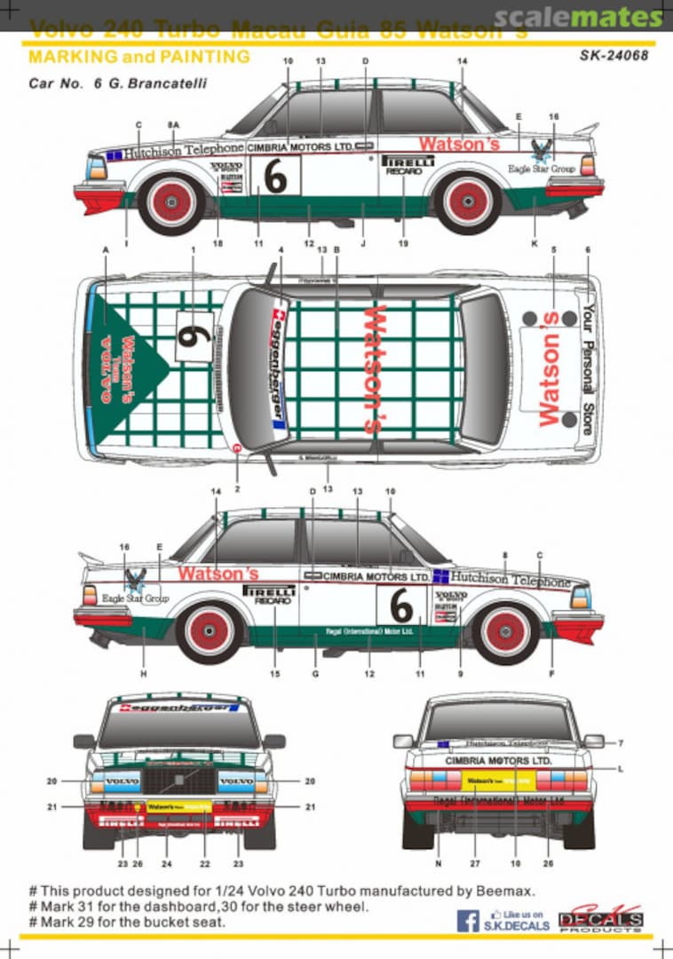 Boxart Volvo 240 Turbo Macau Guia '85 Watson's SK-24068 SK Decals