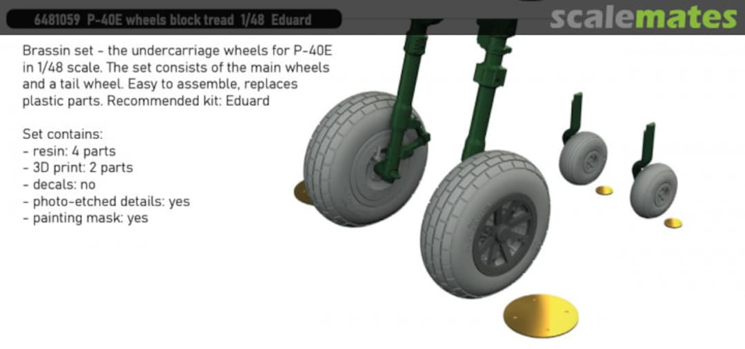 Boxart P-40E Wheels Block Tread 6481059 Eduard