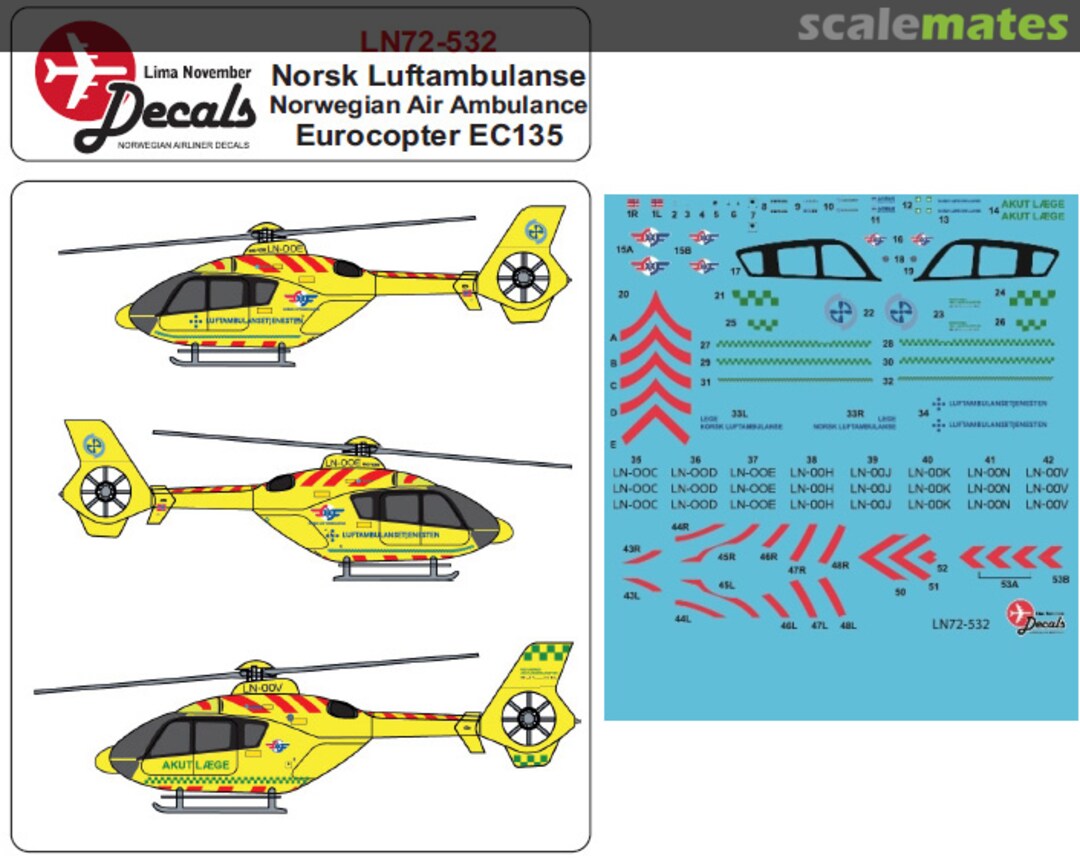 Boxart Luftambulansen Eurocopter EC135 LN72-532 Lima November Decals