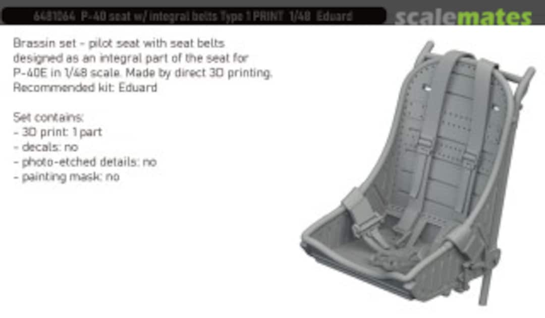 Boxart P-40 Seat With Integral Belts Type 1  6481064 Eduard