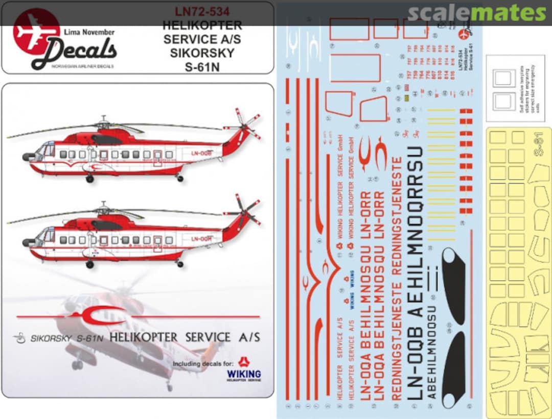 Boxart Helikopter Service Sikorsky S-61N first cs LN72-534 Lima November Decals