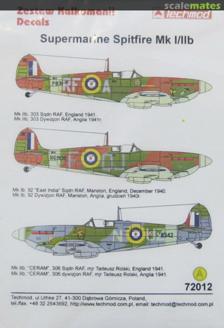 Contents Supermarine Spitfire Mk I/IIB 72012B Techmod