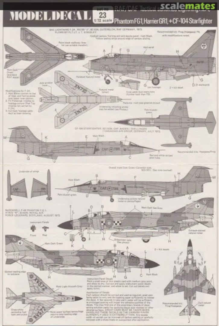 Contents Lightning F.2A, Phantom FG1, Harrier GR1, CF-104 Starfighter 23 Modeldecal