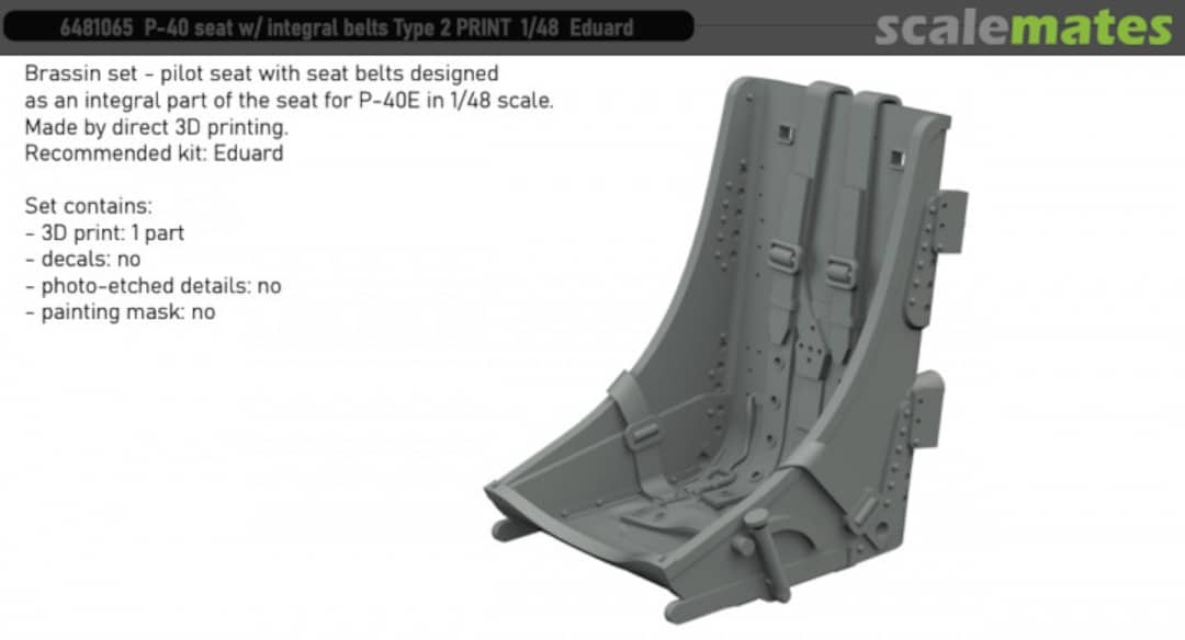 Boxart P-40 Seat With Integral Belts Type 2 6481065 Eduard