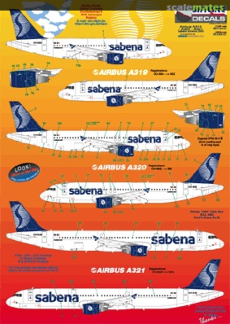 Boxart Sabena scheme 2000 Airbus A319/320/321 SKY144-51 Skyline Decals