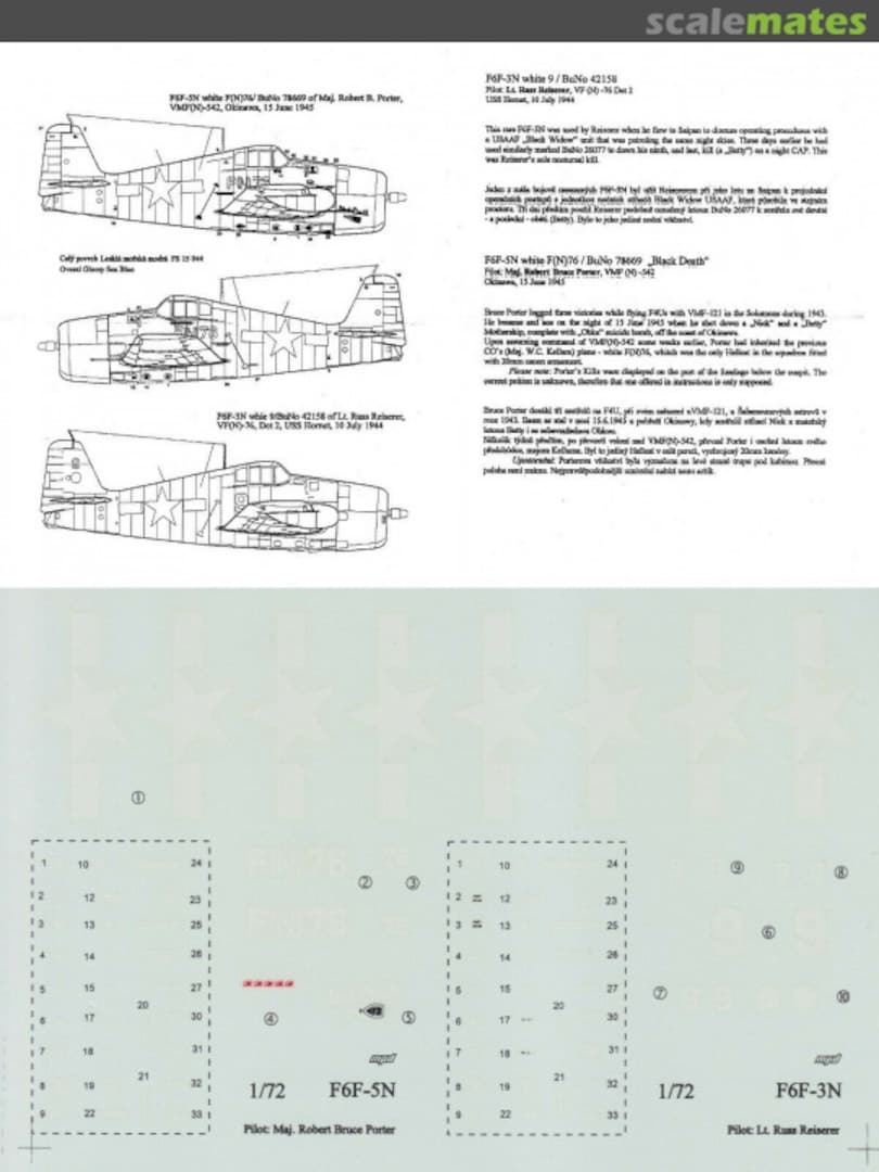 Boxart F6F-3N / F6F-5N 72601 Mini Print Decal