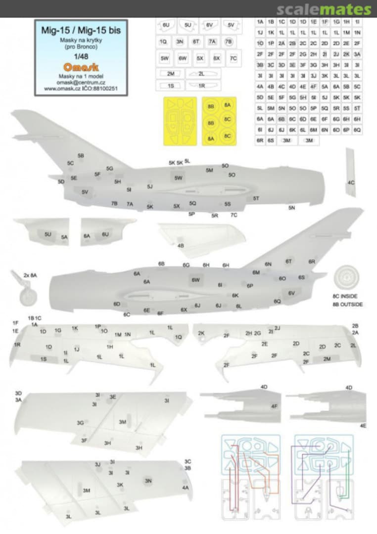 Boxart Mig-15/Mig-15 bis masky na krytky (pro Bronco) 14004 Omask