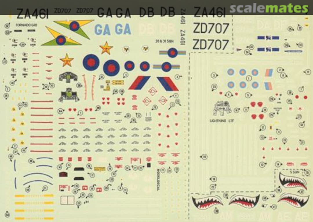 Boxart Royal Air Force: Tornado GR1: 20 + 31 Sqn, RAFG; Lightning F3/F6, LTF + 5 Sqn Sharkmouths 77 Modeldecal