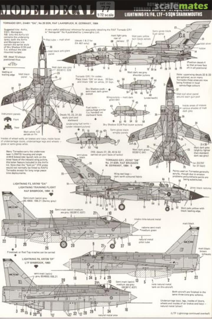 Contents Royal Air Force: Tornado GR1: 20 + 31 Sqn, RAFG; Lightning F3/F6, LTF + 5 Sqn Sharkmouths 77 Modeldecal