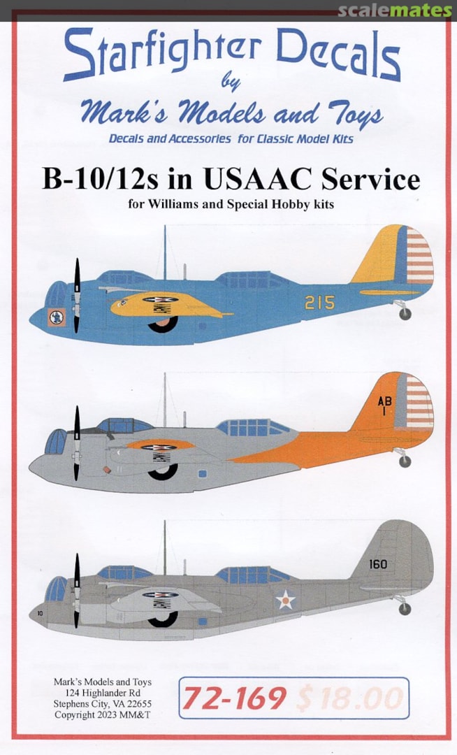 Boxart B-10/12 in USAAC Service 72-169 Starfighter Decals