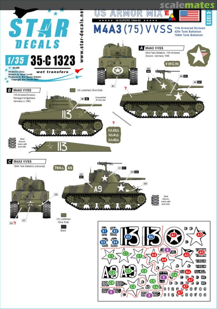 Boxart M4A3 (75) W Sherman in Europe 1944-45 35-C1323 Star Decals