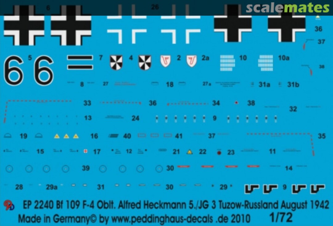 Boxart Bf 109 F-4 Oblt. Alfred Heckmann 5./JG 3 Tuzow-Russland August 1942 EP 2240 Peddinghaus-Decals