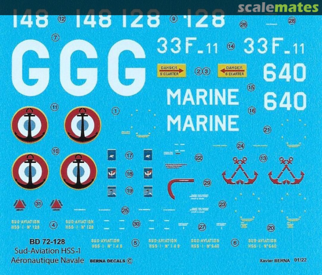 Boxart Sud-Aviation HSS-1 (H-34) BD 72-128 Berna Decals